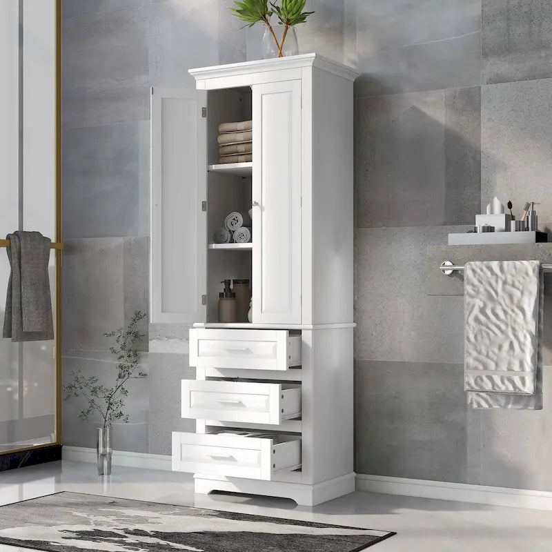 Hoher Badezimmerschrank mit drei Schubladen