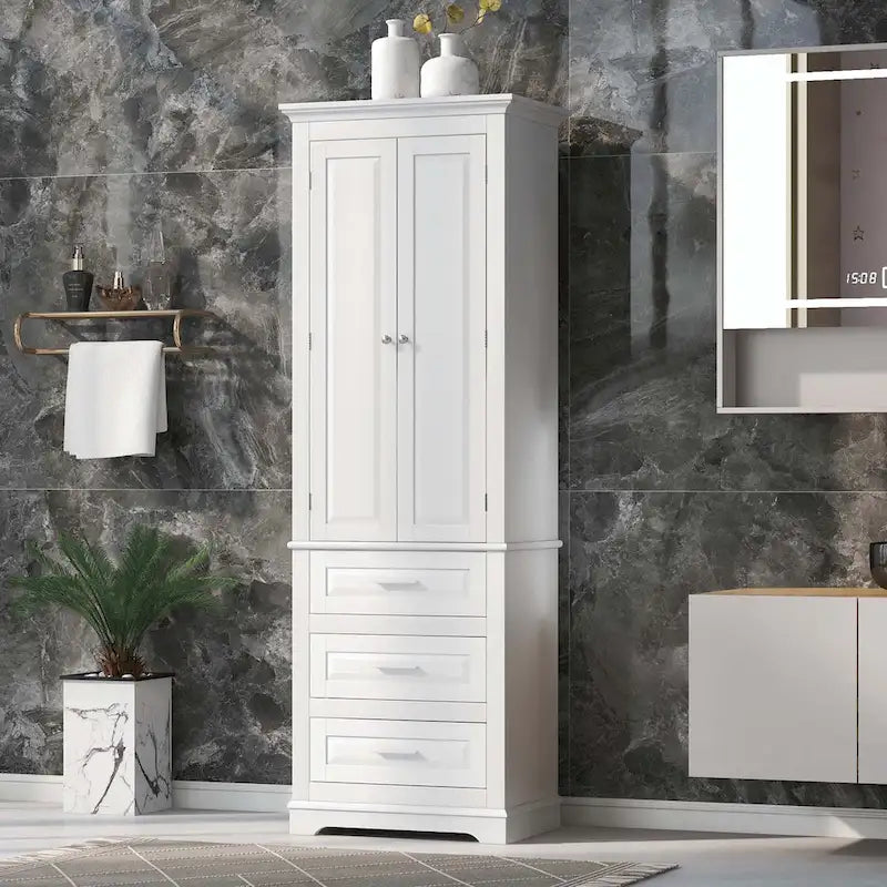 Hoher Badezimmerschrank mit drei Schubladen