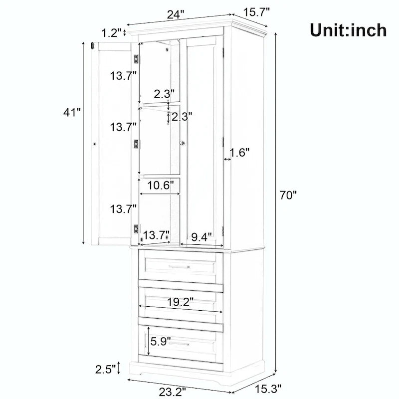 Hoher Badezimmerschrank mit drei Schubladen