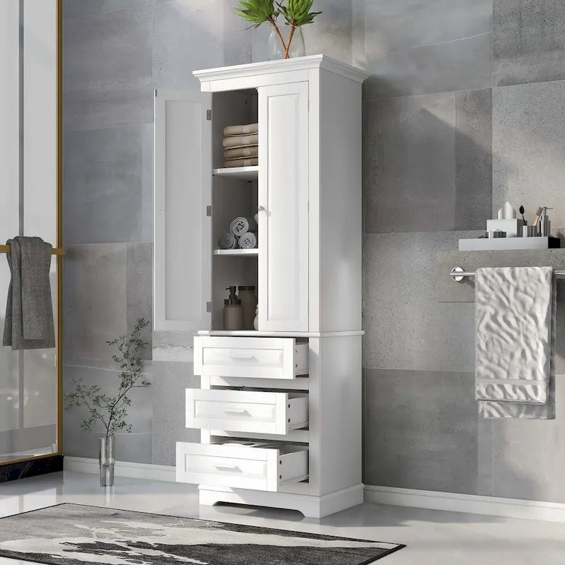 Hoher Badezimmerschrank mit drei Schubladen