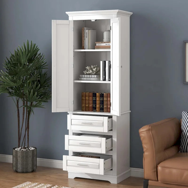 Hoher Badezimmerschrank mit drei Schubladen