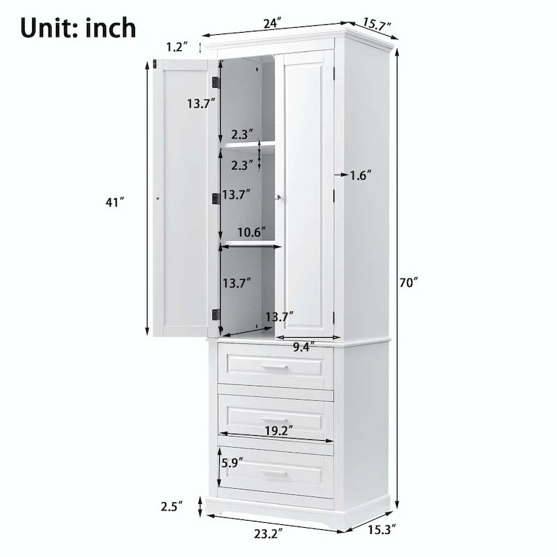 Hoher Badezimmerschrank mit drei Schubladen
