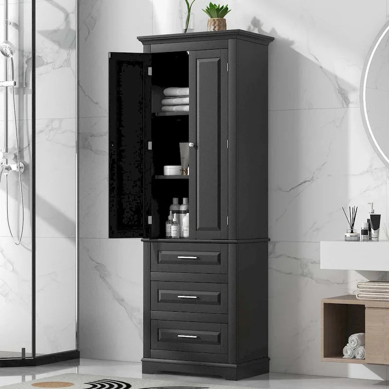 Hoher Badezimmerschrank mit drei Schubladen