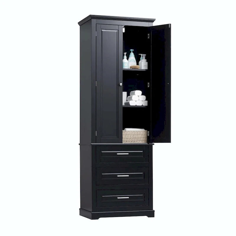 Hoher Badezimmerschrank mit drei Schubladen