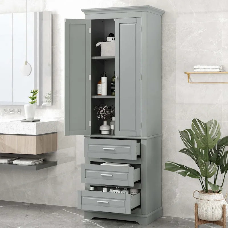 Hoher Badezimmerschrank mit drei Schubladen