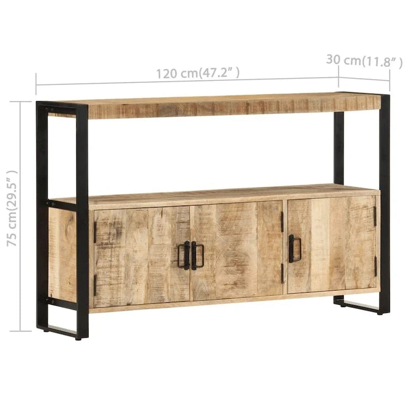 Aparador lateral de madera maciza de mango, 47.2x11.8x29.5