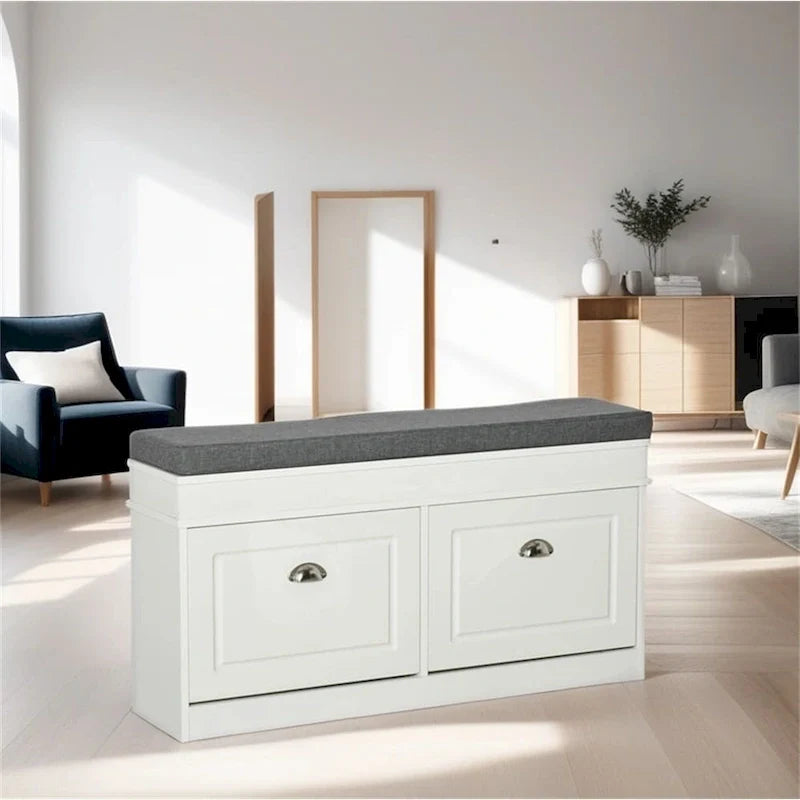 Modern Shoe Rack Bench with Drawers and Adjustable Shelf