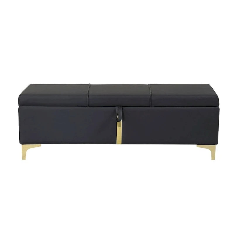 Banc de rangement rembourré en PU avec pieds en métal entièrement assemblés