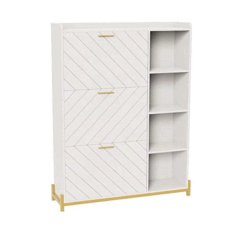 Shoe Cabinet with 3 Flip Drawers & Open Shelves,Modern Entryway Shoe Storage Cabinet Slim, Narrow Hidden Shoe Rack