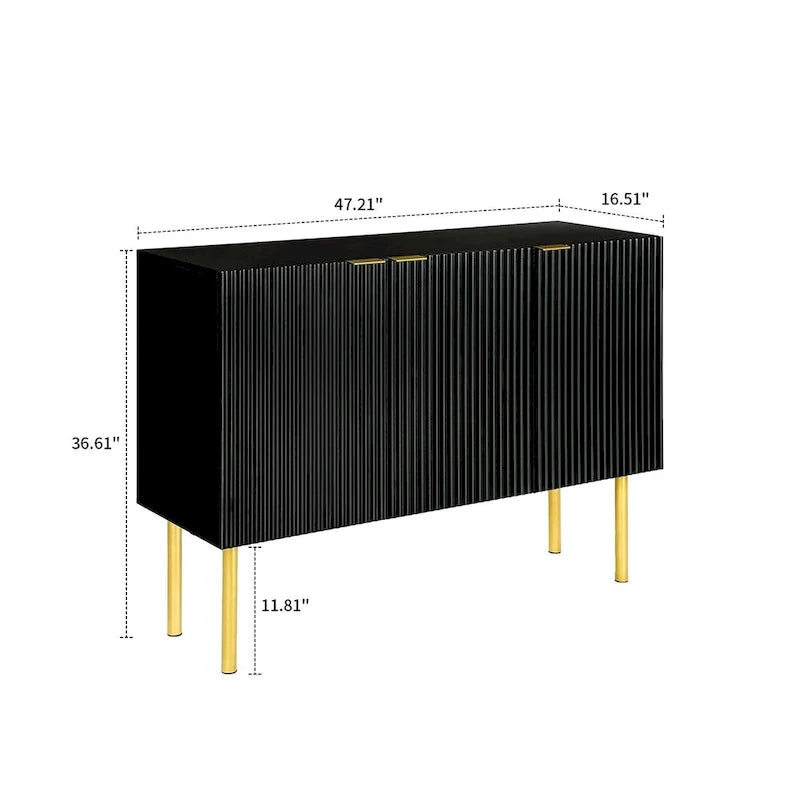 Aparador horizontal moderno y minimalista con patas y tiradores de metal dorado