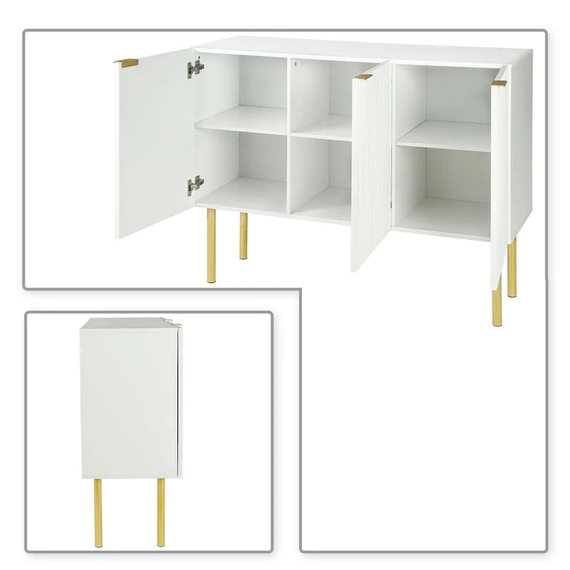 Aparador horizontal moderno y minimalista con patas y tiradores de metal dorado