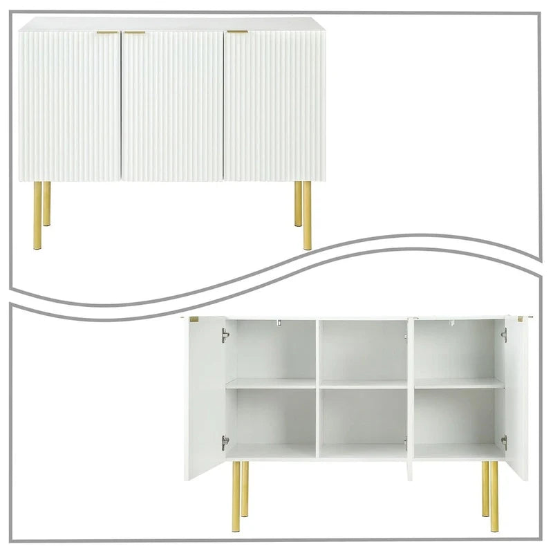 Aparador horizontal moderno y minimalista con patas y tiradores de metal dorado