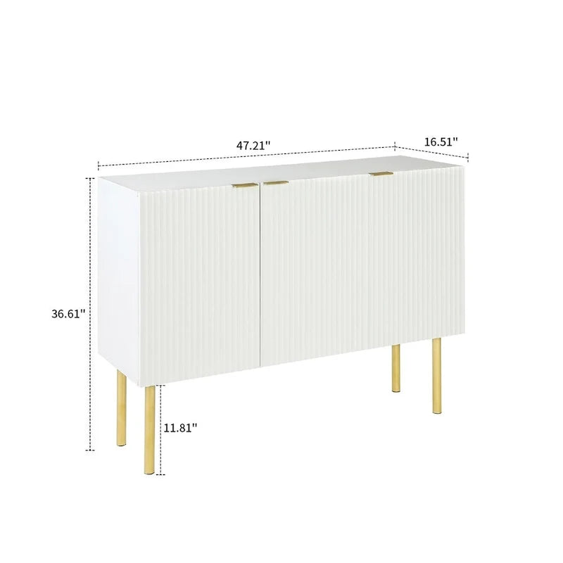 Aparador horizontal moderno y minimalista con patas y tiradores de metal dorado