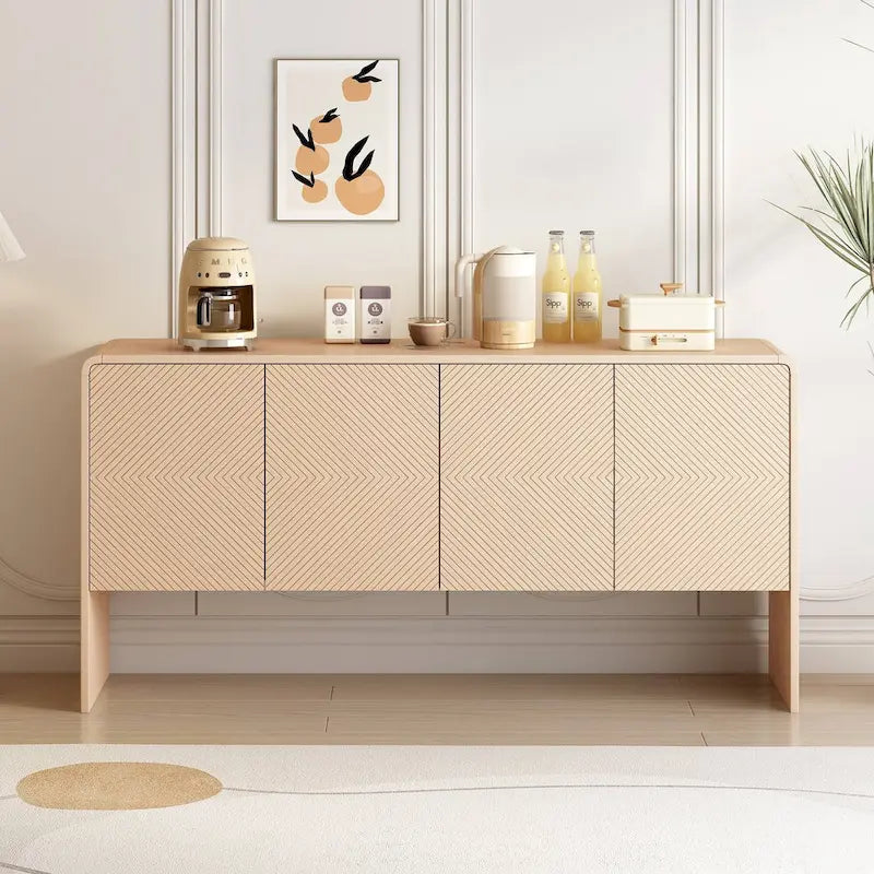 Amplio armario de almacenamiento de 60, de estilo minimalista, con 4 puertas; aparador/bufé