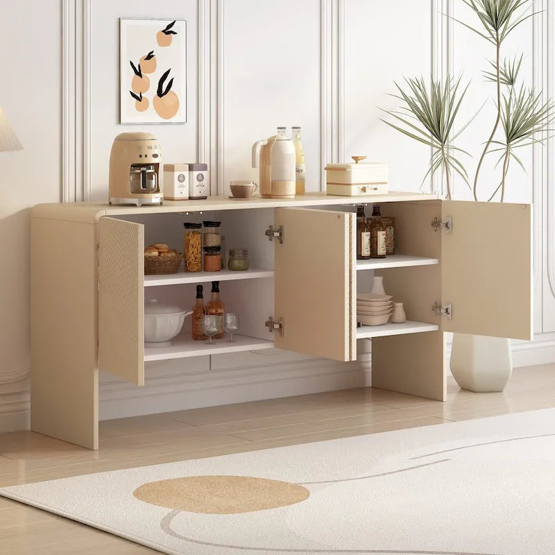 60 großer minimalistischer Aufbewahrungsschrank mit 4 Türen, Buffet/Sideboard