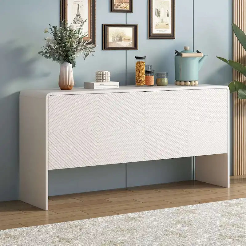 Amplio armario de almacenamiento de 60, de estilo minimalista, con 4 puertas; aparador/bufé