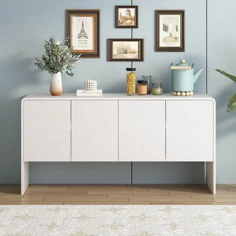 Amplio armario de almacenamiento de 60, de estilo minimalista, con 4 puertas; aparador/bufé