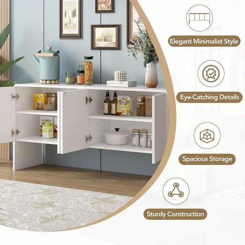 Amplio armario de almacenamiento de 60, de estilo minimalista, con 4 puertas; aparador/bufé