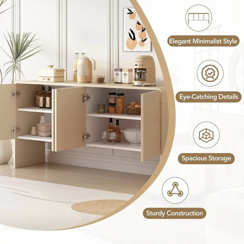Amplio armario de almacenamiento de 60, de estilo minimalista, con 4 puertas; aparador/bufé