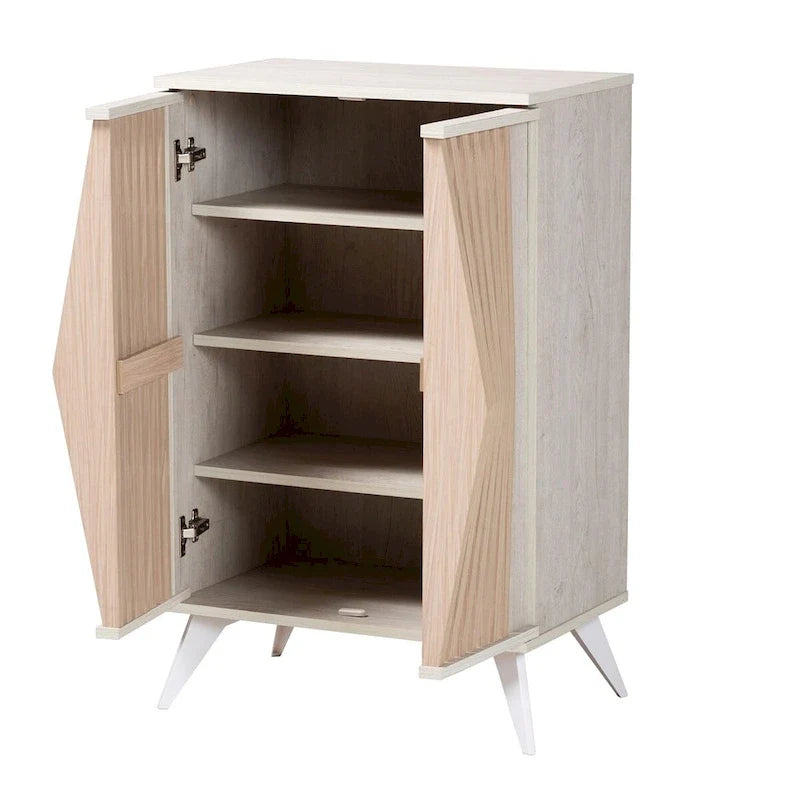 Übergangsstil-Schrank aus Holz in Hellgrau und Braun mit 2 Türen im Mid-Century-Modern-Stil