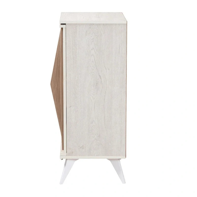 Armario de almacenamiento de transición moderno de madera marrón y gris claro con 2 puertas