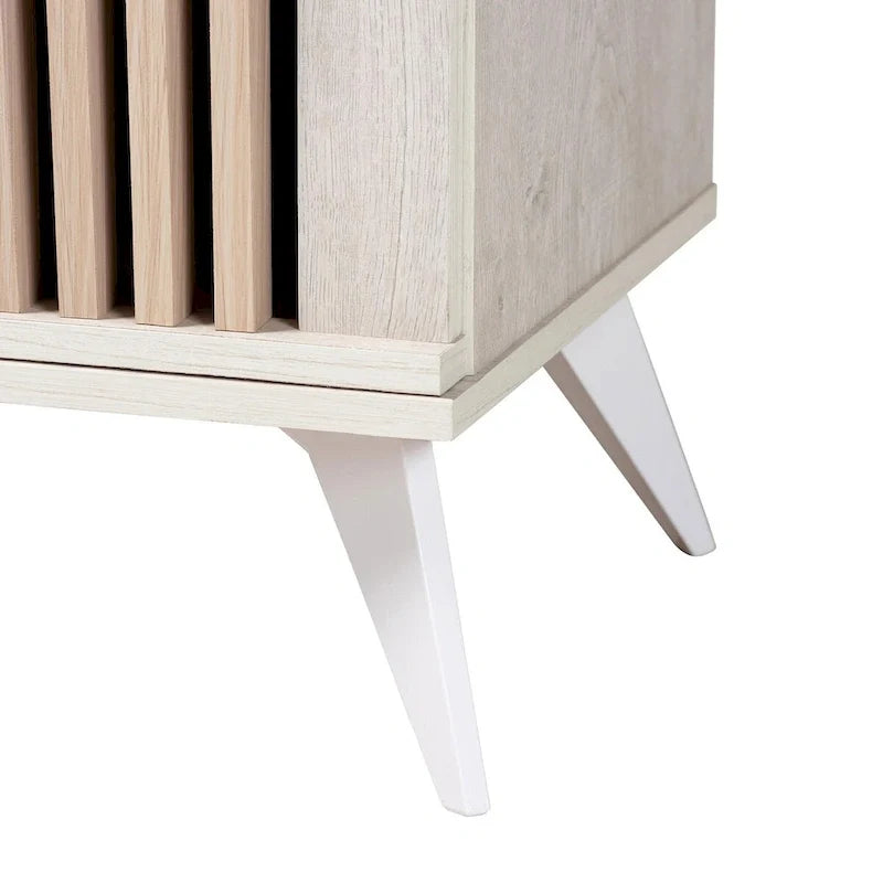 Armario de almacenamiento de transición moderno de madera marrón y gris claro con 2 puertas