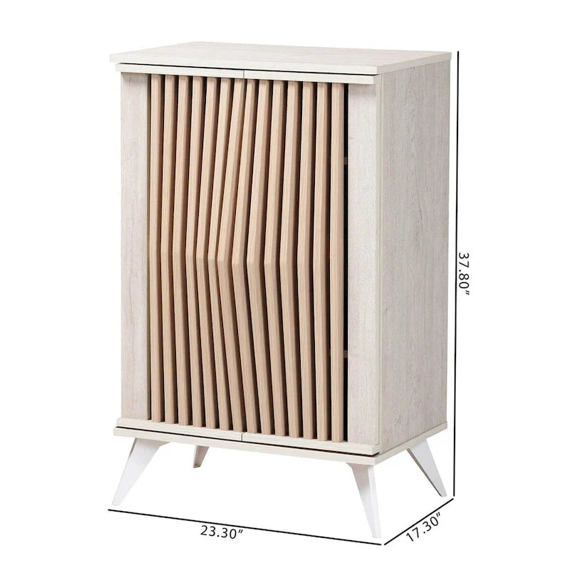 Armario de almacenamiento de transición moderno de madera marrón y gris claro con 2 puertas