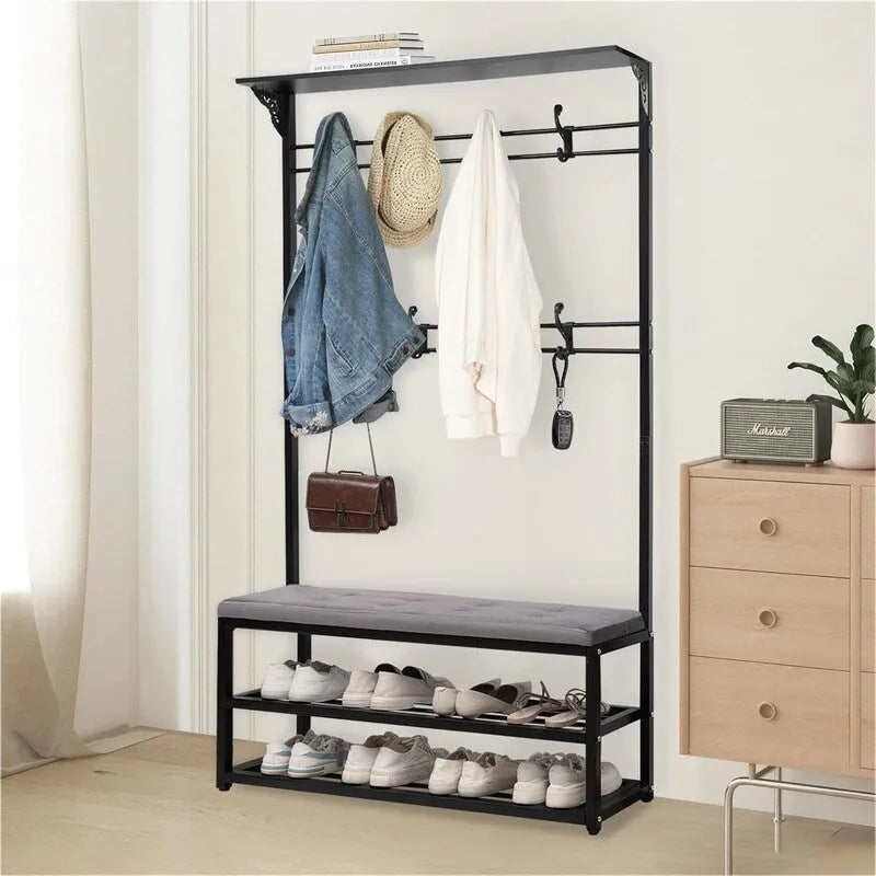 Garderobenständer mit Bank und Schuhablage - 39.37D x 11.8W x 67.77H