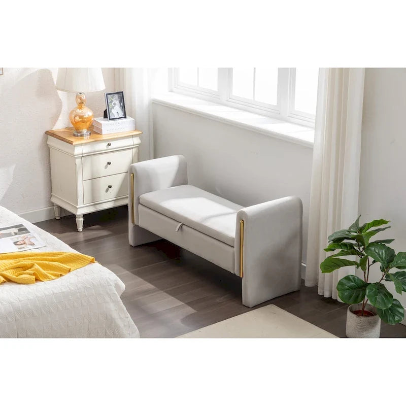 Banc de rangement en velours pour la chambre