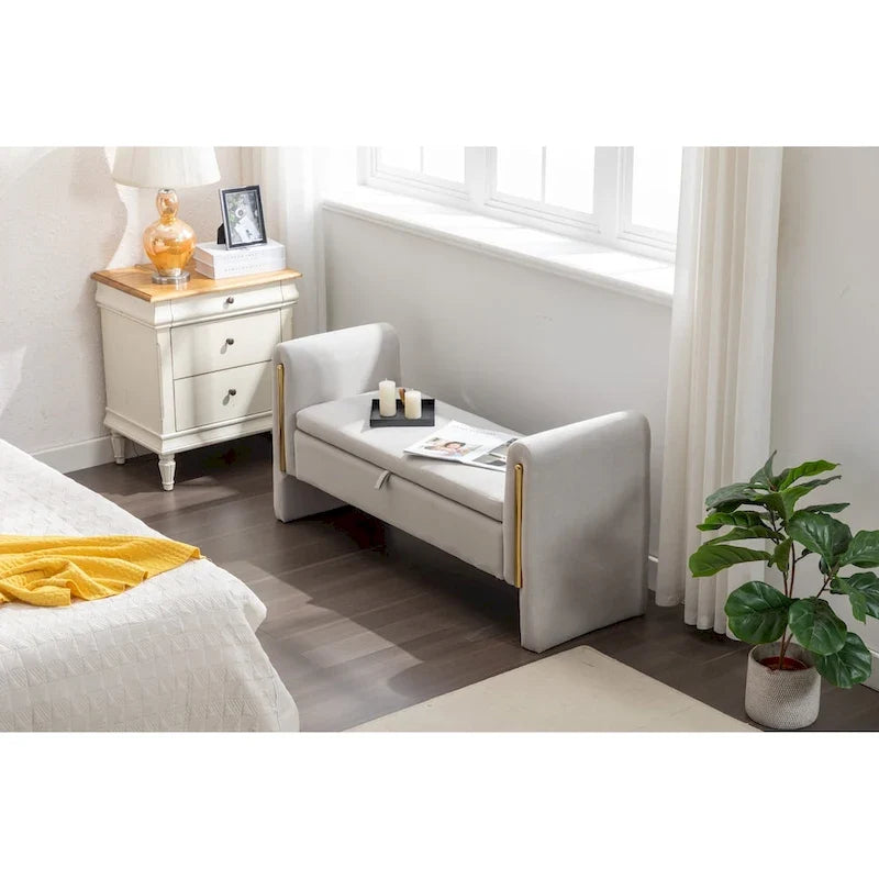 Banc de rangement en velours pour la chambre