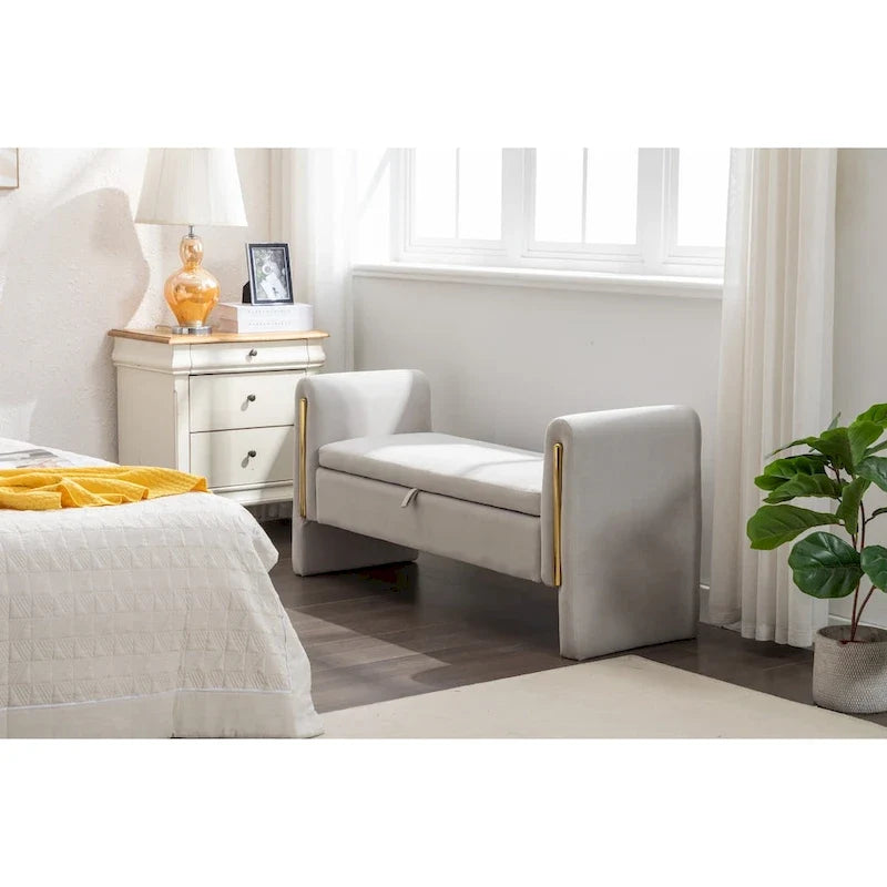 Banc de rangement en velours pour la chambre