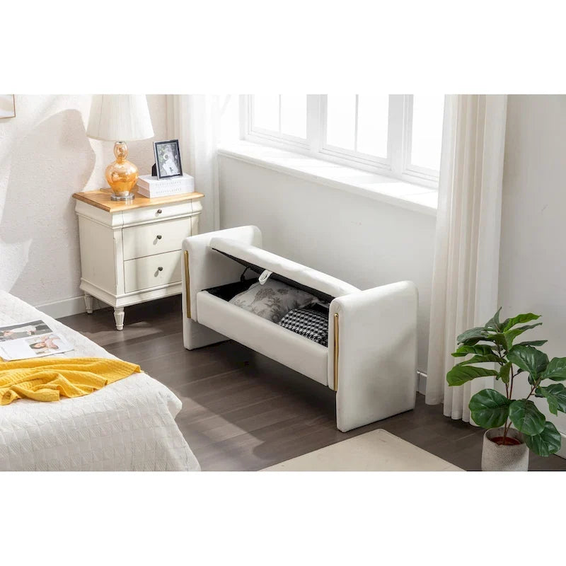 Banc de rangement en velours pour la chambre