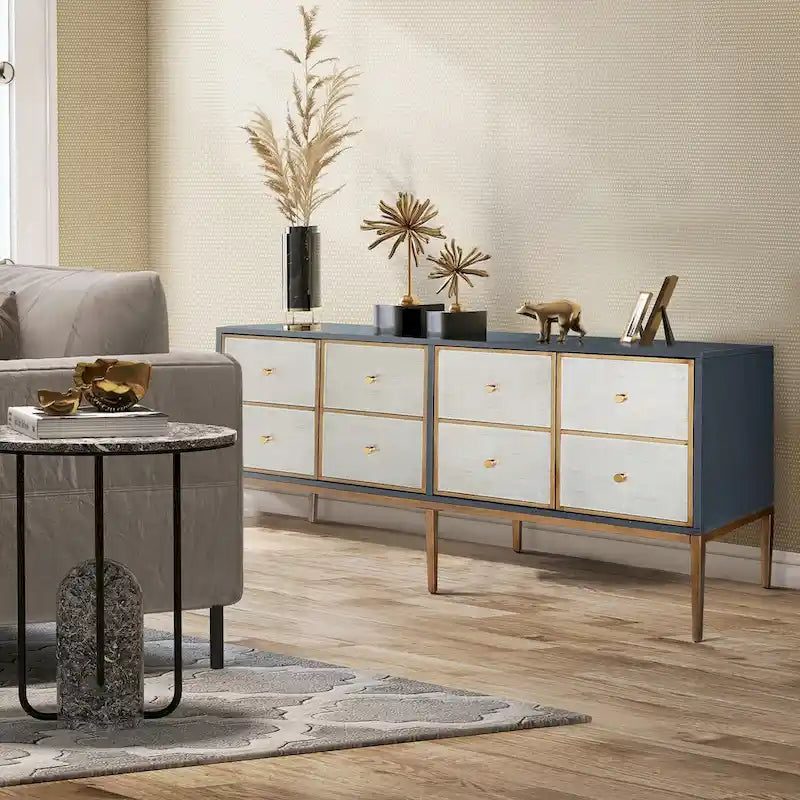 Aparador de almacenamiento vintage de estilo moderno de mediados de siglo, con 4 puertas y varios compartimentos, para dormitorio - 59.1 pulgadas