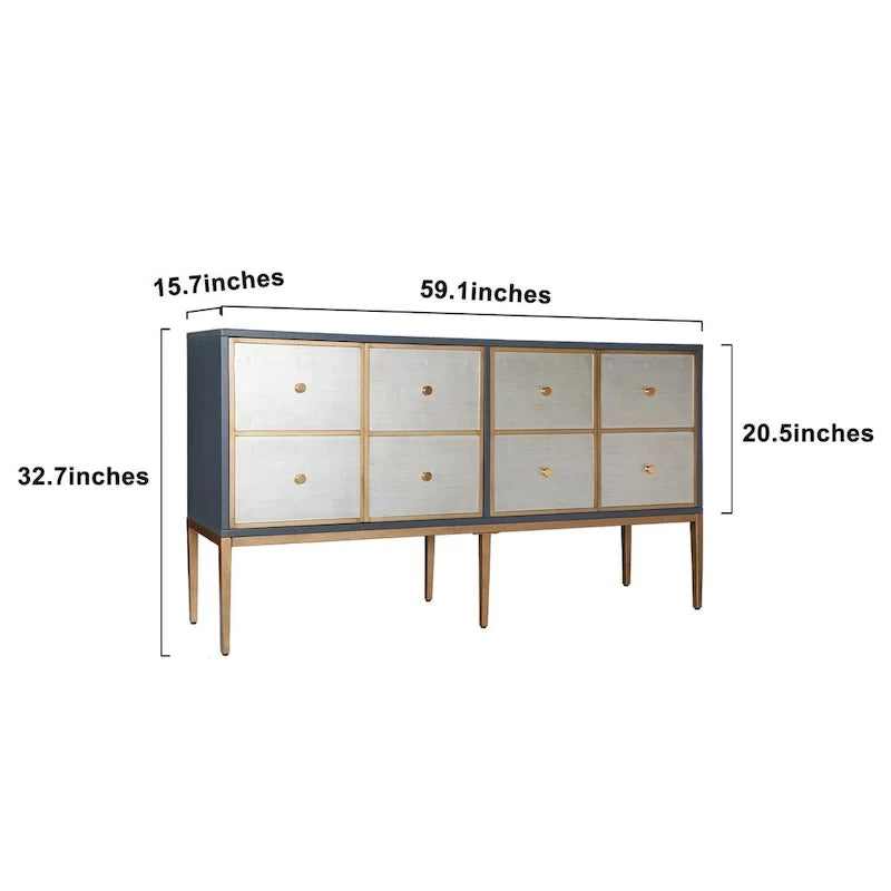 Vintage-Akzentkommode im Mid-Century-Modern-Stil mit 4 Türen und mehreren Fächern, Schlafzimmer-Sideboard - 59.1 inches