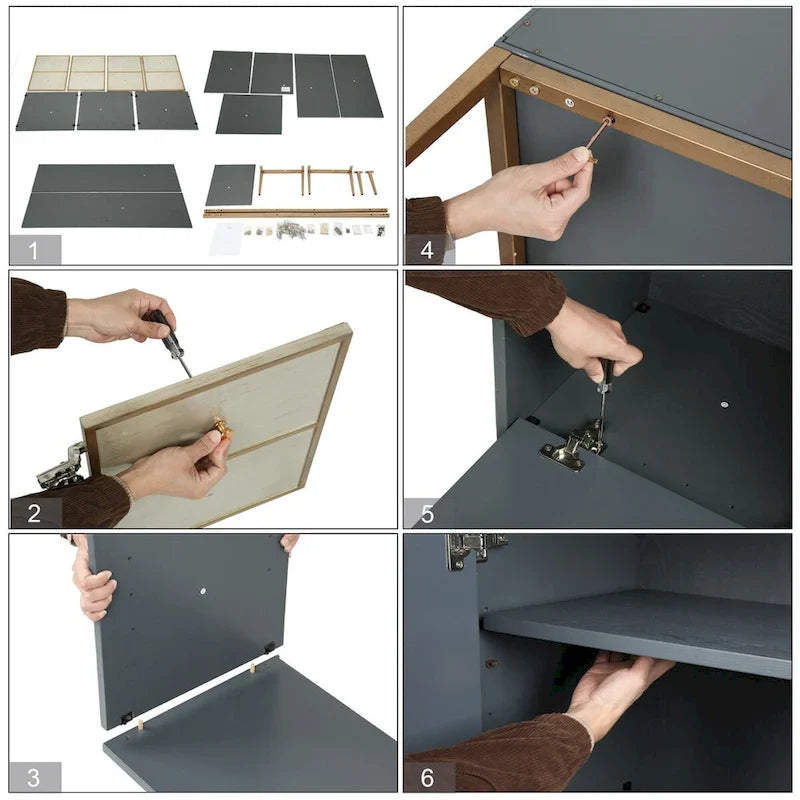 Aparador de almacenamiento vintage de estilo moderno de mediados de siglo, con 4 puertas y varios compartimentos, para dormitorio - 59.1 pulgadas