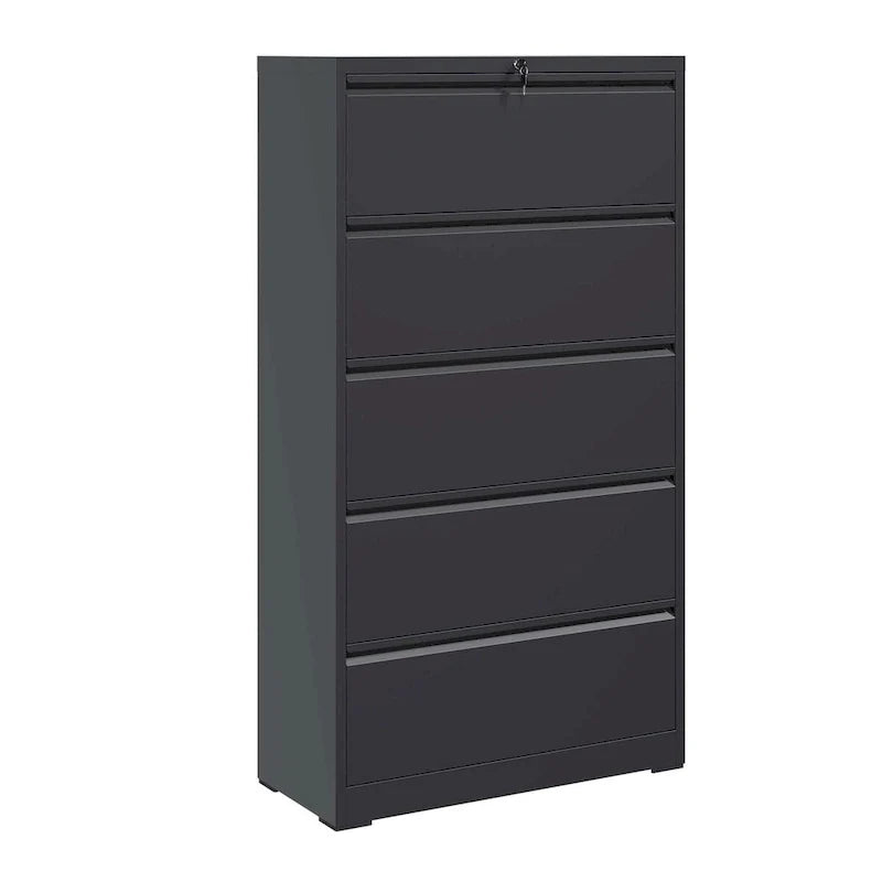 Seitlicher Aktenschrank aus Metall mit 5 Schubladen, schwarzer Aktenschrank mit Schloss für das Homeoffice