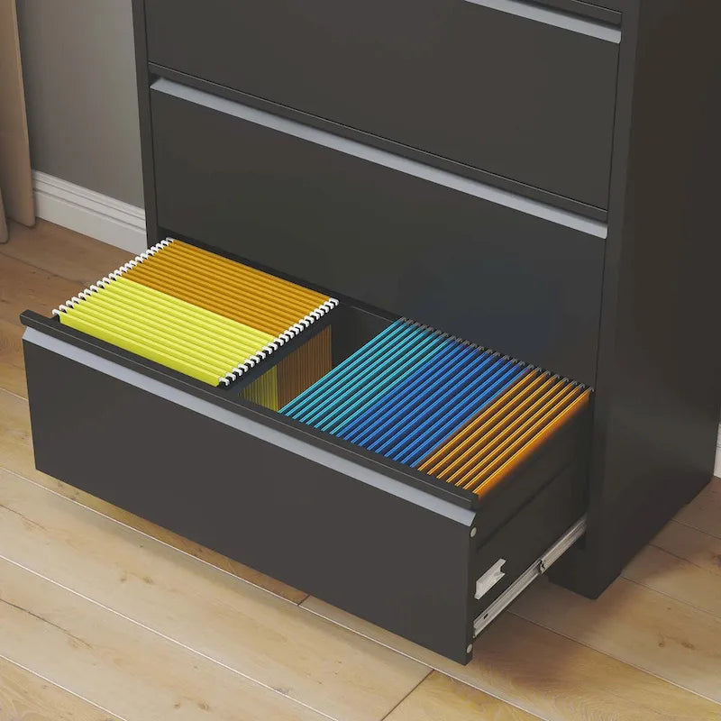 Seitlicher Aktenschrank aus Metall mit 5 Schubladen, schwarzer Aktenschrank mit Schloss für das Homeoffice