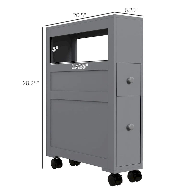 Meuble de rangement latéral étroit et roulant en bois pour la salle de bains