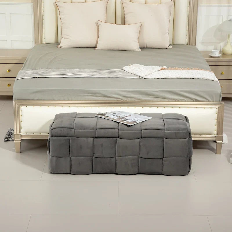 Pouf de rangement, banc de bout de lit, pouf de rangement rembourré en tissu avec charnière de sécurité, repose-pieds rembourré pour l'entrée
