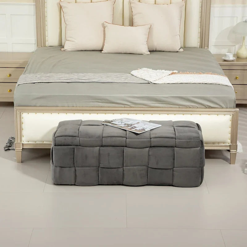 Storage Ottoman,Bedroom End Bench,Upholstered Fabric Storage Ottoman with Safety Hinge,Entryway Padded Footstool