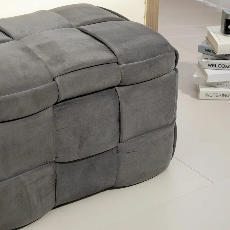 Sitzhocker mit Stauraum, Bettbank fürs Schlafzimmer, gepolsterter Stoffhocker mit Sicherheitsgelenk, gepolsterte Fußbank für den Eingangsbereich