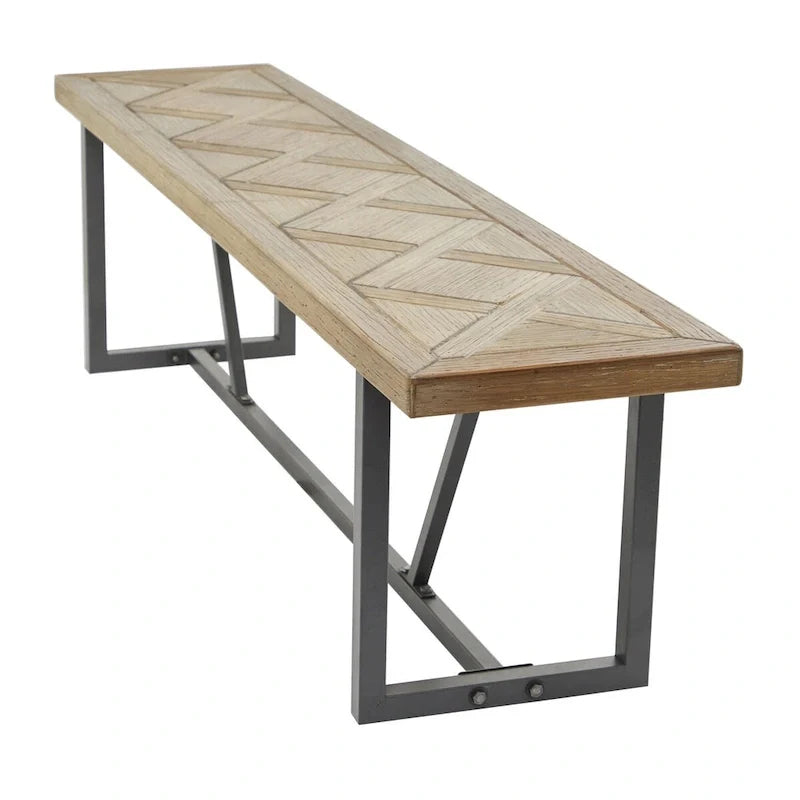 Banco de madera con base de metal negro - Marrón