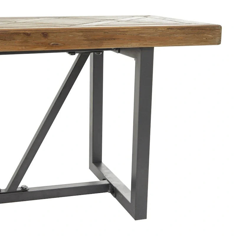 Banco de madera con base de metal negro - Marrón