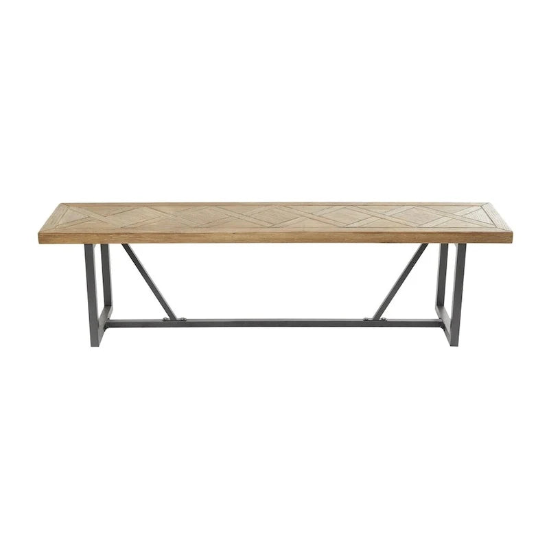 Banco de madera con base de metal negro - Marrón