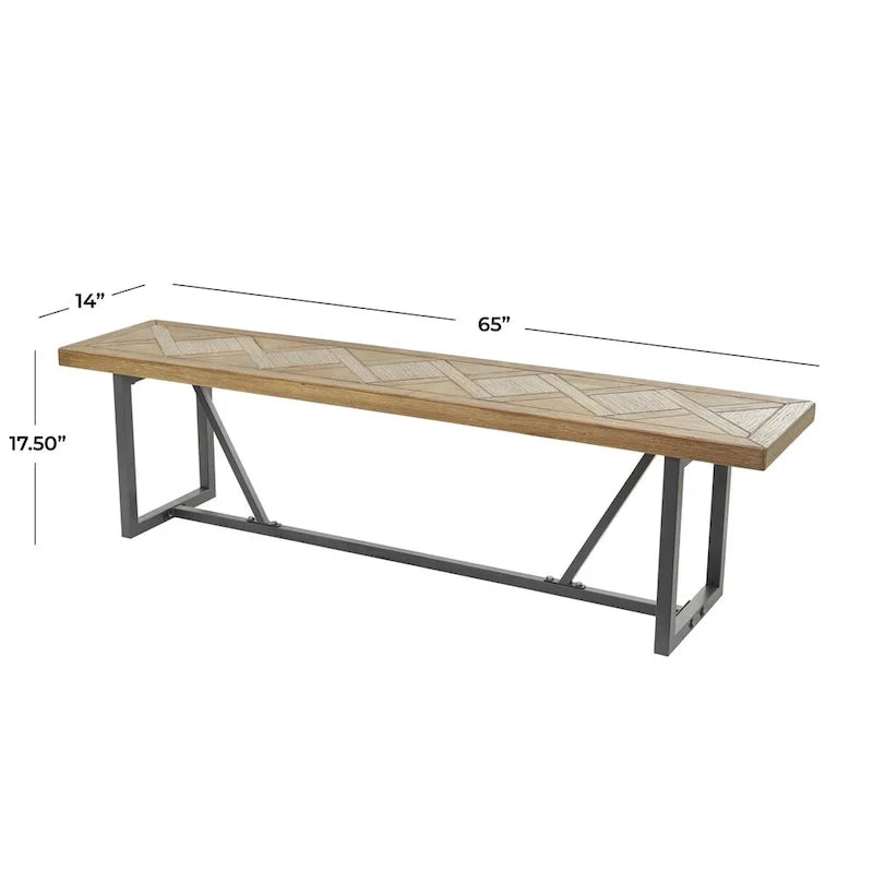 Banco de madera con base de metal negro - Marrón