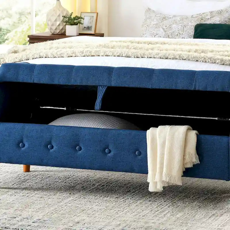 Banco de almacenamiento para dormitorio con botones capitoné