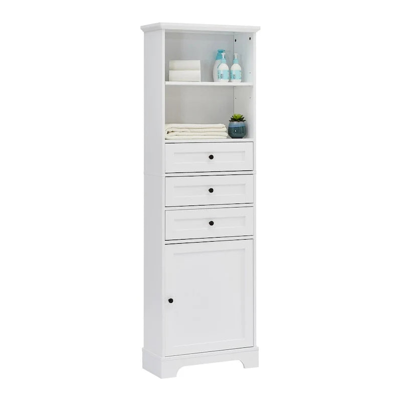 Armoire de rangement haute avec 3 tiroirs et étagères réglables