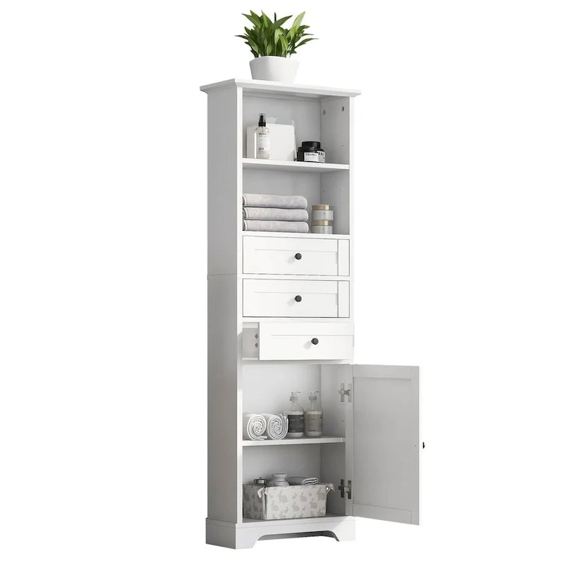 Armoire de rangement haute avec 3 tiroirs et étagères réglables
