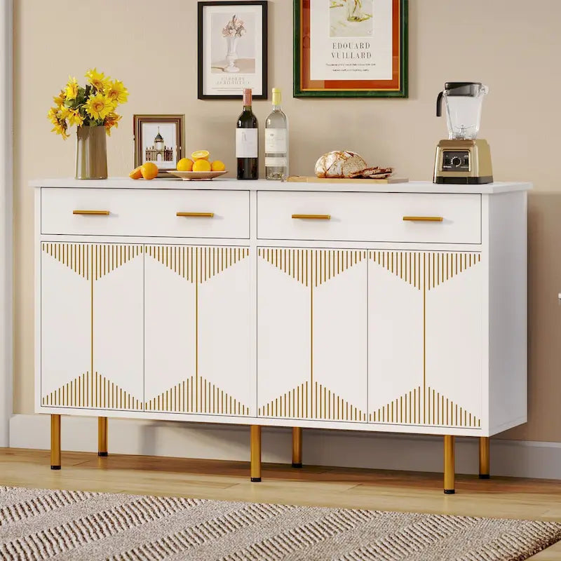 Moasis 55 Sideboard Buffet Cabinets with 2 Large Drawer Kitchen Storage Cabinets, Wood Coffee Bar Tables